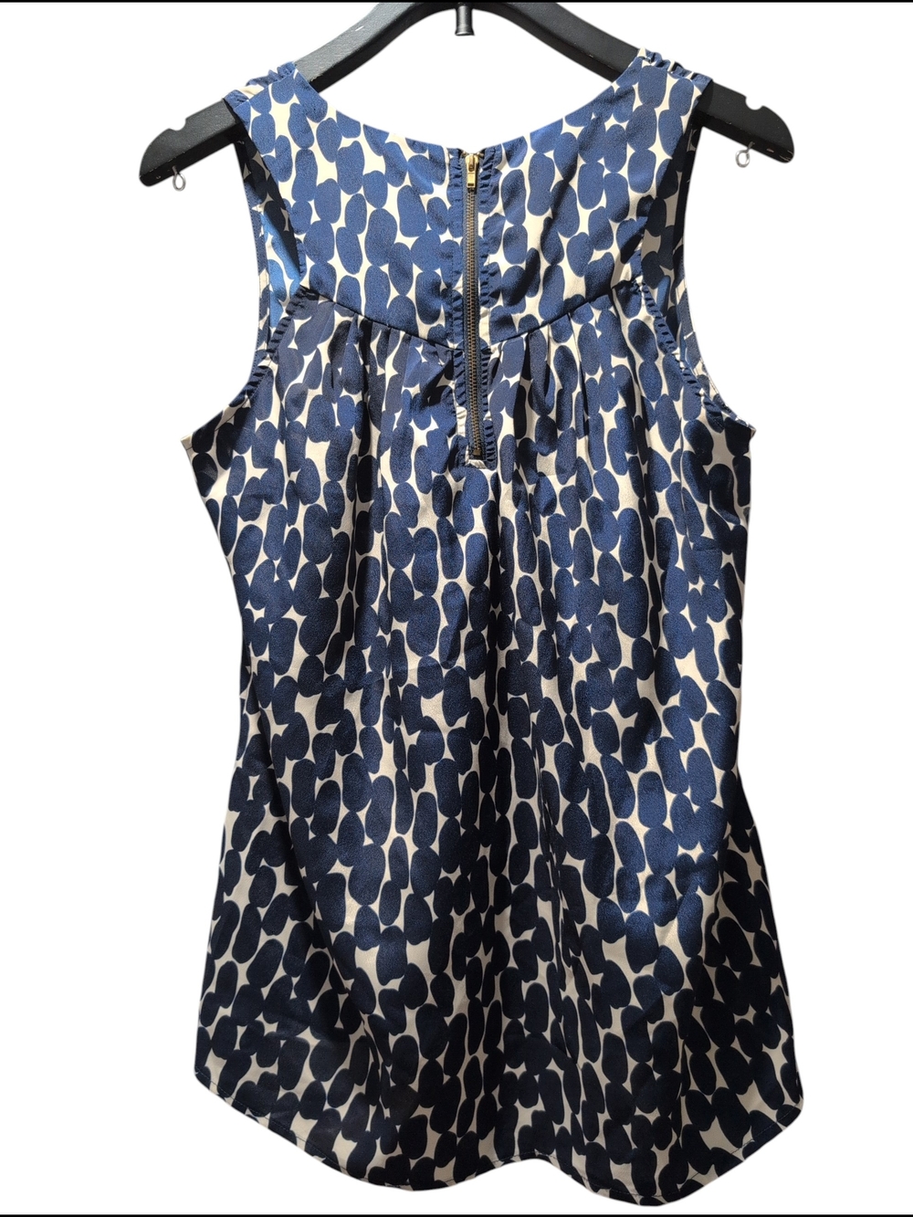 Eclair Heart Print Sleeveless Blouse Navy White M